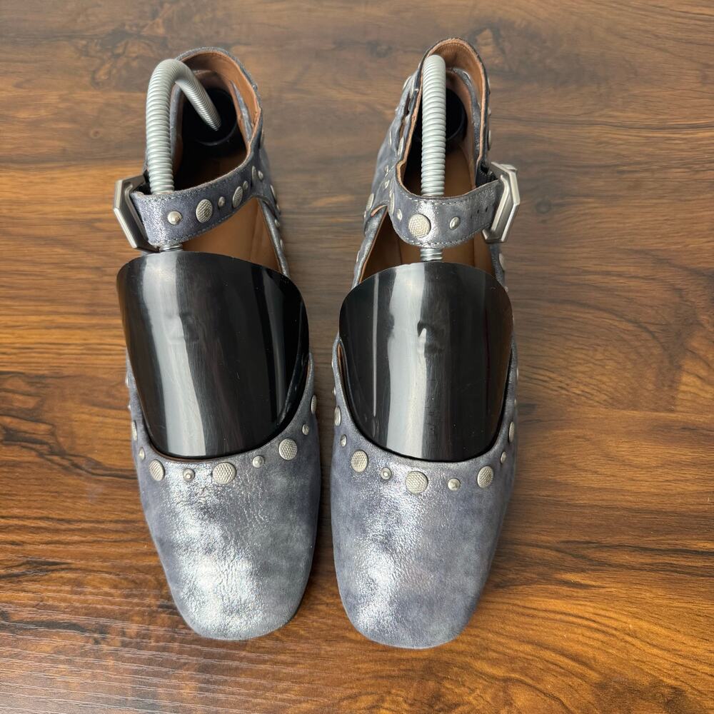 Free People Gray Distressed Studded Mary Jane Flats - Picture 3 of 9
